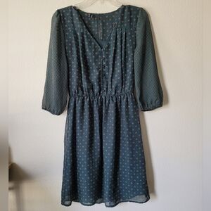 Maurices Green Mixed Pattern Dress Sheer Lined Long Sleeve